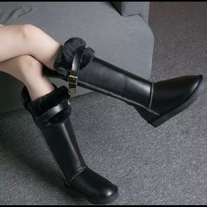 Black waterproof knee high ugg like boots